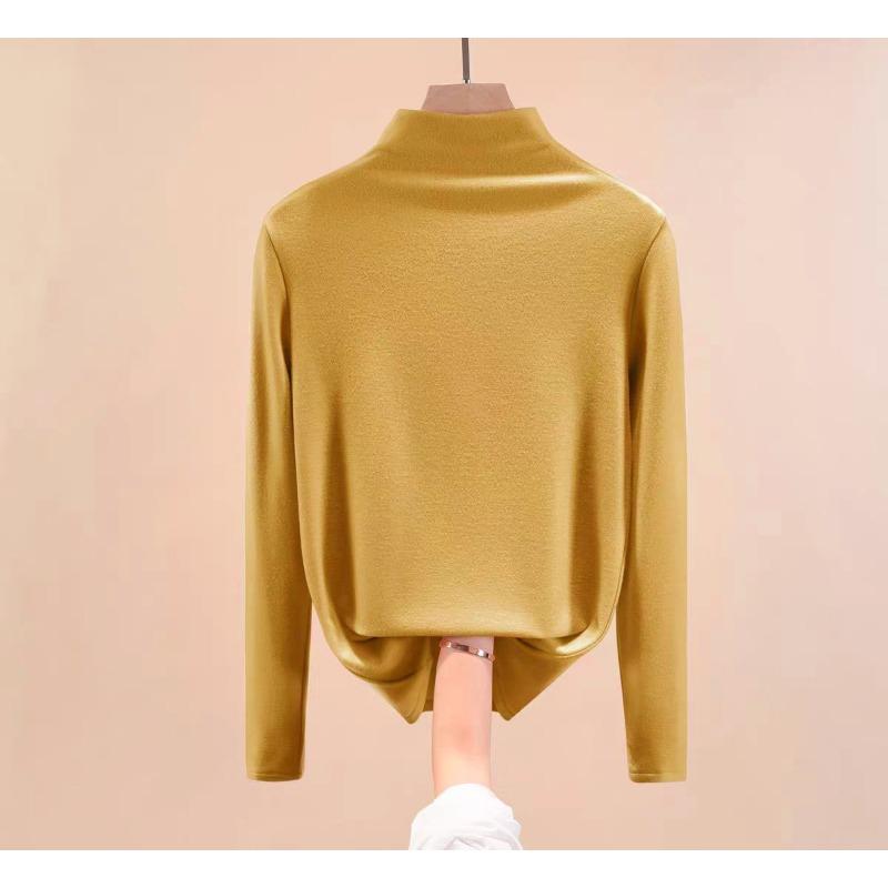 Women Plus Size Half High Collar Long Sleeve Slim Warm Thermal Base Top