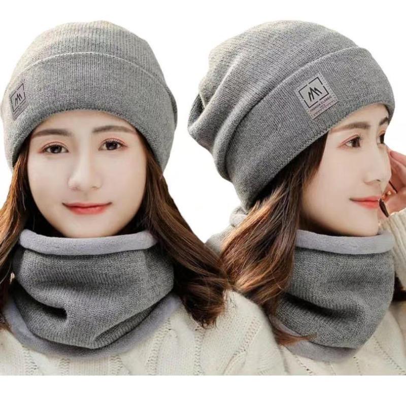 Winter hat, scarf, two-piece set, women's warm and cold-proof wool hat, knitted hat, men's autumn and winter versatile cycling split hat