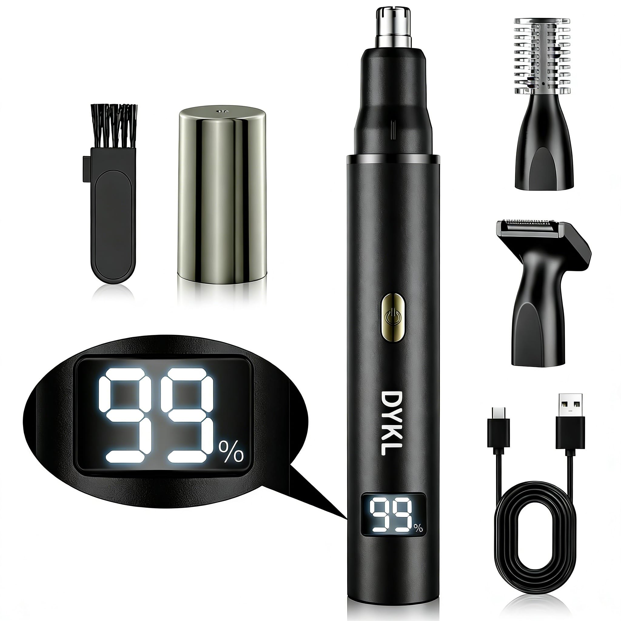 

New Nose Hair Eyebrow Ear Hair Trimmer Eyebrow and Peach Fuzz Electric Electric Peach Fuzz Ear Hair LCD Battery Level Low IPX7 Suitable for Men and
