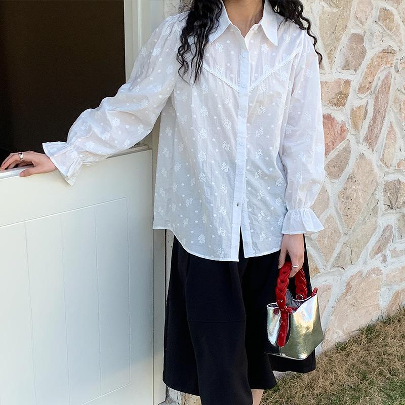 

Женская весенняя новая рубашка миди для делового стиля из чистого хлопка с вышивкой в тяжелой промышленности белого цвета XXL
