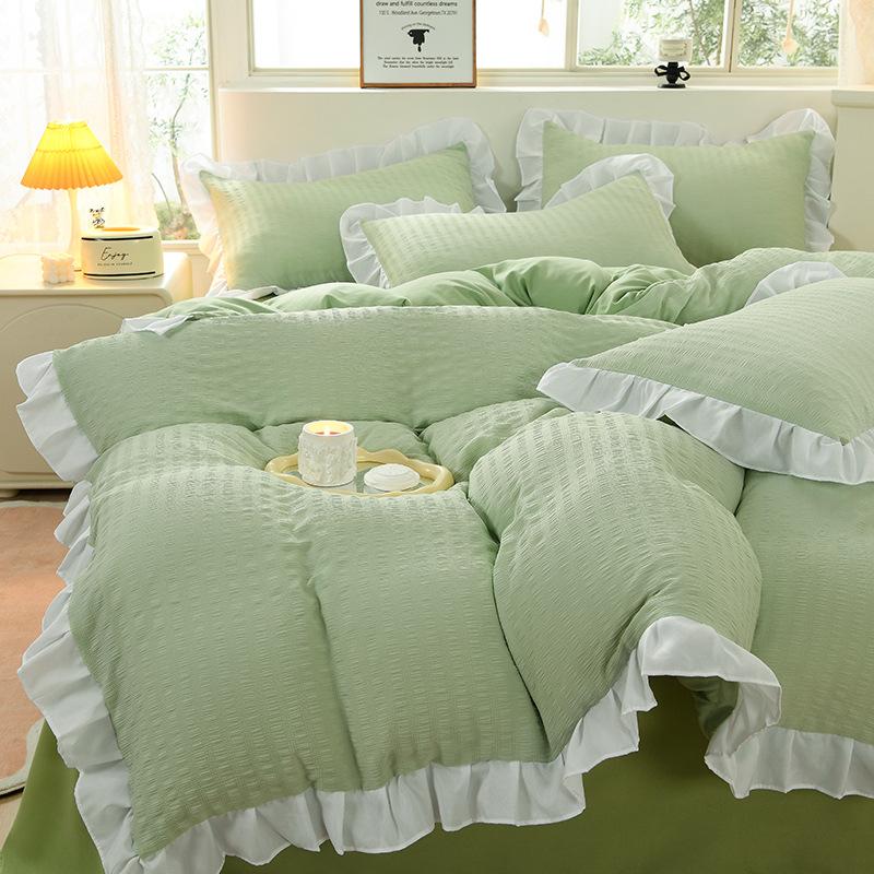 

Постельное белье из чистого хлопка двойной пряжи Двуспальный комплект из четырех предметов Пододеяльник Односпальная простыня для общежития Комплект из трех предметов 2.0m four-piece set