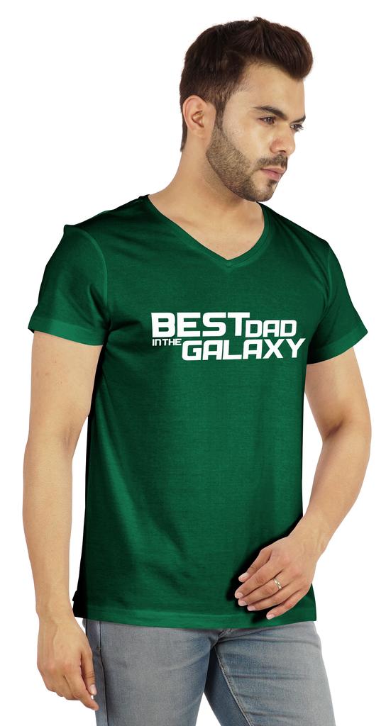 Inkmeso V-Neck Tee Shirt For Men Graphic Print   Best Dad In The Galaxy   Tshirt For Father's Day Gift Jersey
