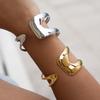 Minimalist 18K Gold Stainless Steel Modern Silver Stainless Steel Simple Double Layer Hollow Cuff Bangle Bracelet for Women