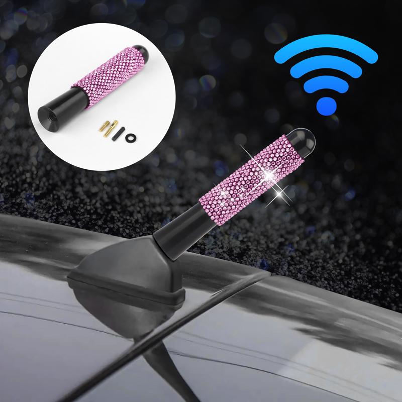 Universal 8cm/3.14in Car Antenna Crystal Diamond Auto Retrofit Decors Contains 4 Screws 2 Gaskets Bling Car Accessories