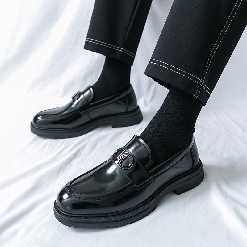 

British trendy shoes platform men s business casual leather shoes men s shoes loafers bright leather one pedal round head foot cover 38