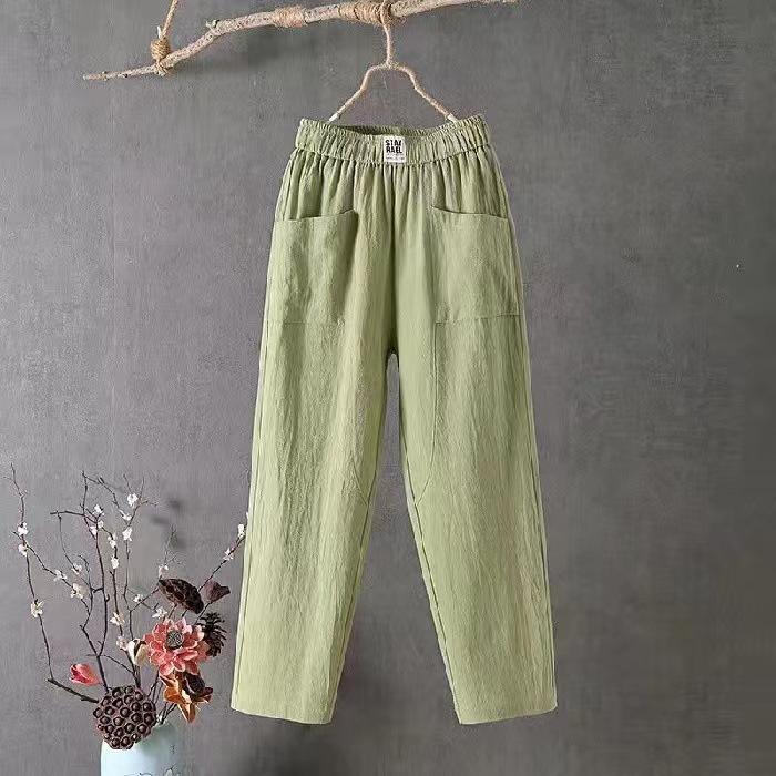Summer Women Trousers Casual Cotton Linen Pants Loose Straight Trousers Nine Point Harem Pants
