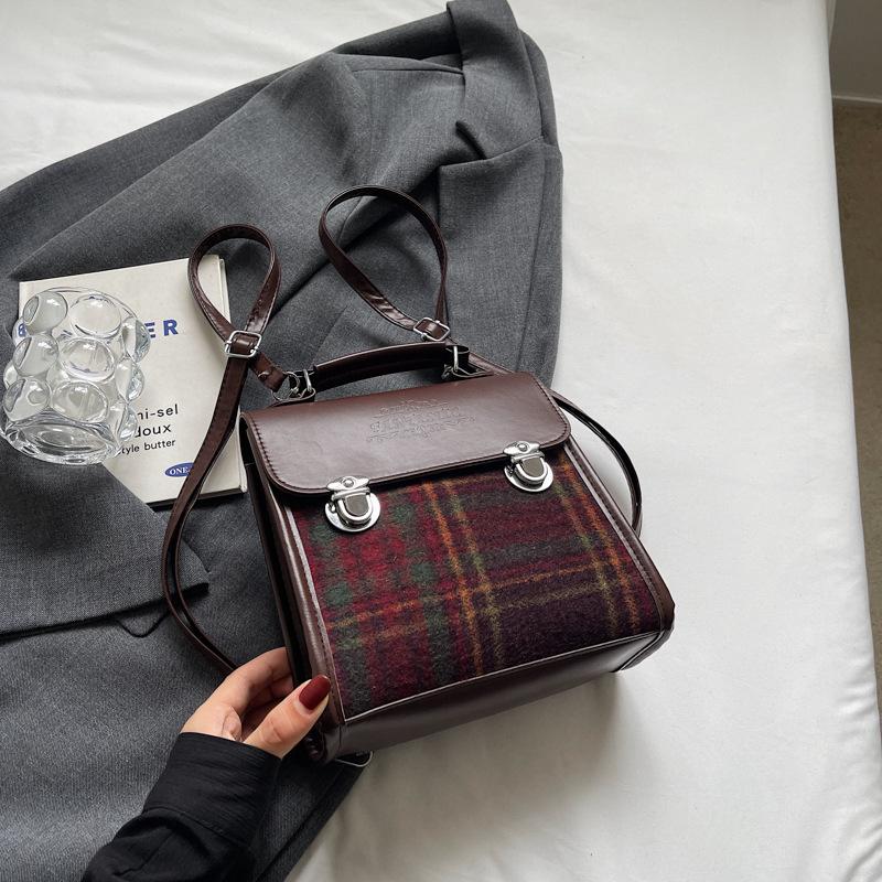 Casual Versatile Plaid Women'S Backpack Fashionable Backpack Contrasting Color Mini Portable Schoolbag