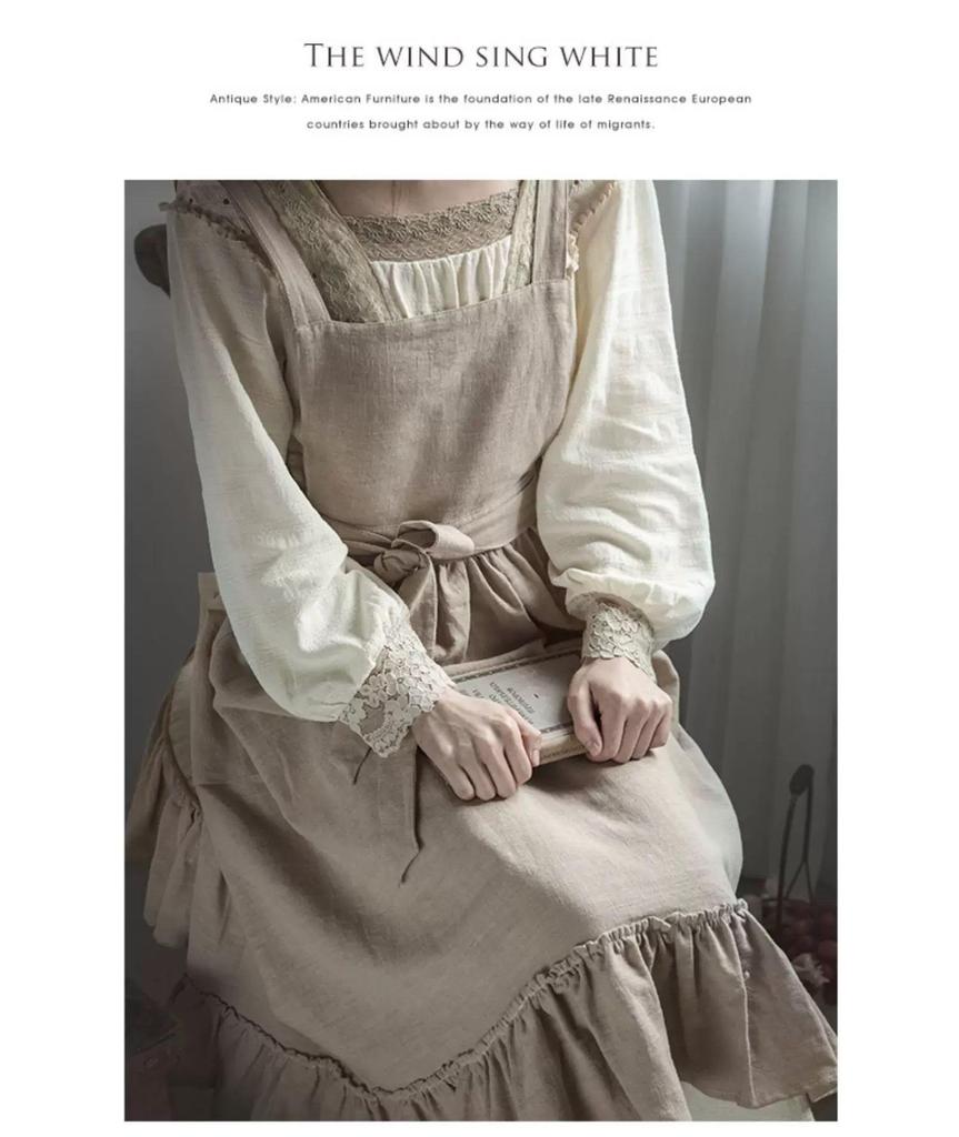 Nordic Solid Color French Pastoral Style Oil-Proof Apron for Kitchen Cooking