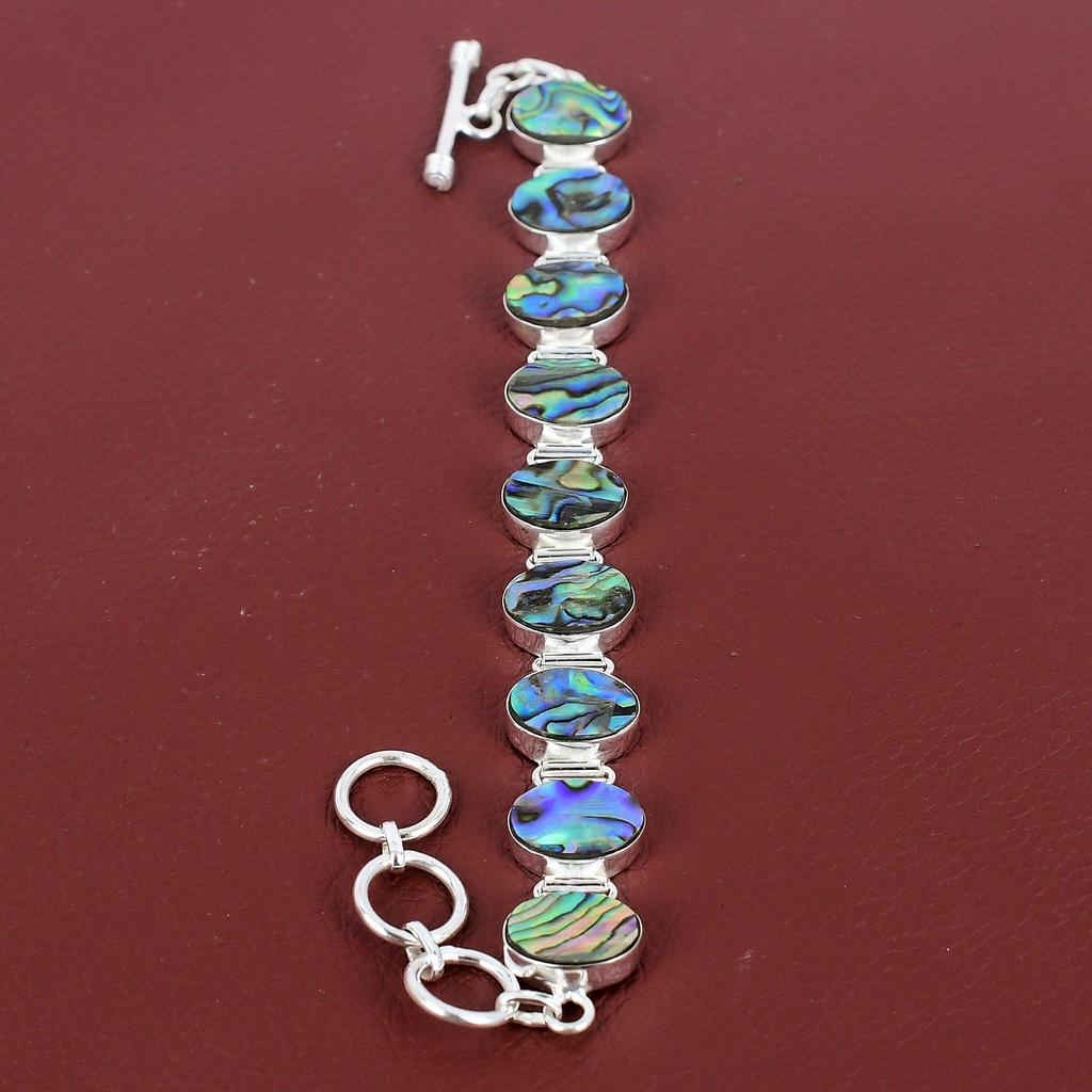 Abalone Shell Bracelet Handmade Jewelry 925 Sterling Silver Bracelet Gemstone Jewelry Adjustable Chain Bracelet Gift For Her Elegant Jewelry