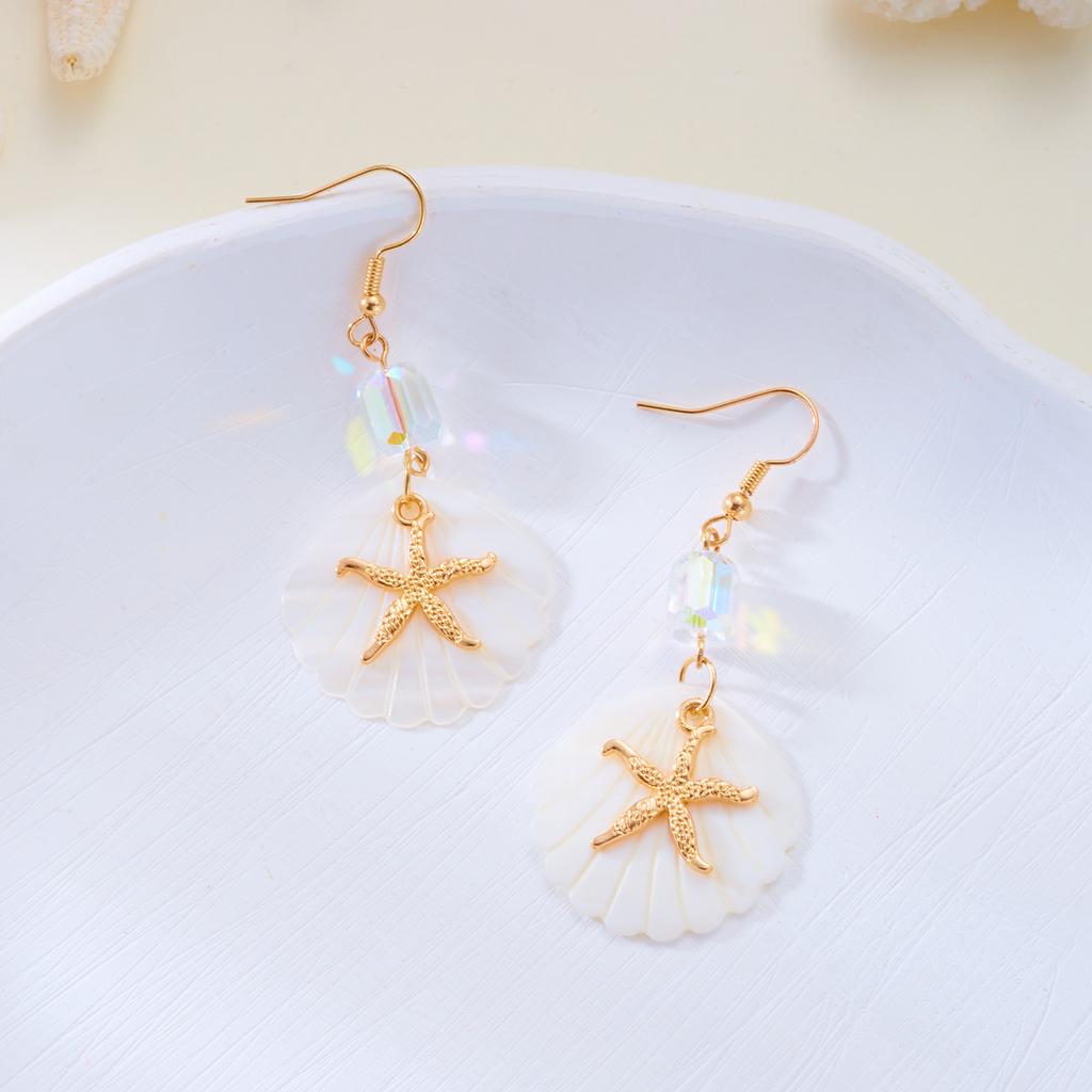 Handmade Bohemia Starfish Shell Dangle Earrings for Women Girls Exquisite Crystal Metal Ear Hook Earrings Fashion Jewelry Gift