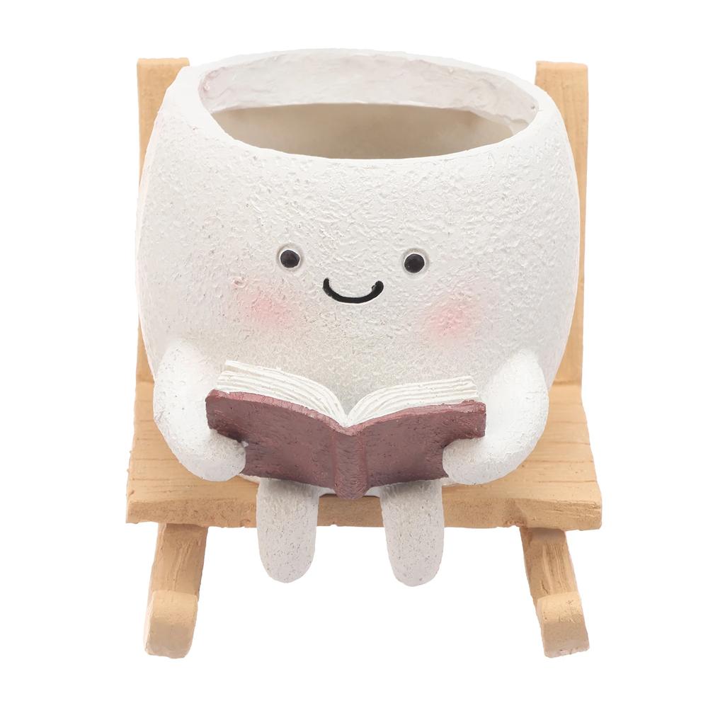 Rocking Chair Smile Face Planter Swing Resin Succulent Pots with Drainage Hole Cute Garden Balcony Desktop Ornament Decoration