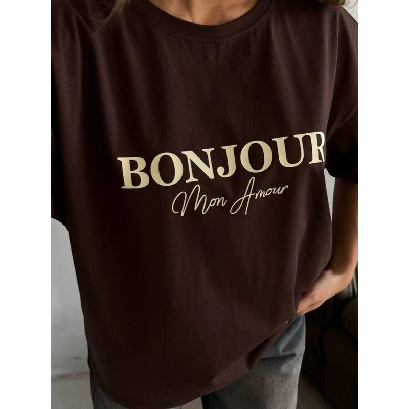 Printed T-shirt Top Western Style New Fashion Casual Loose round Neck Print Cotton T-shirt Top