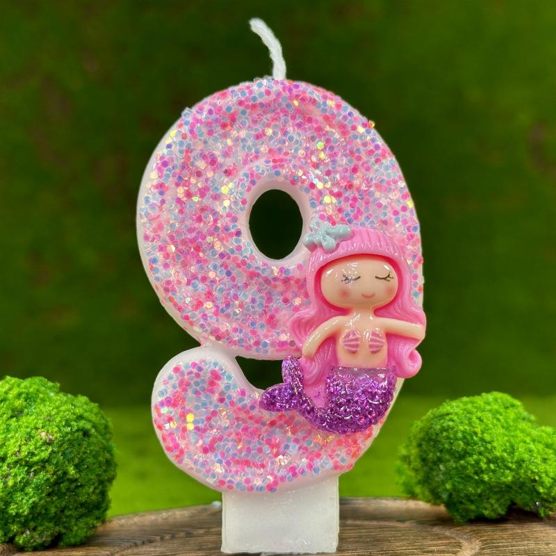 Pink Mermaid Birthday Party Candle Decorations: Creative Handmade Digital Cake Toppers