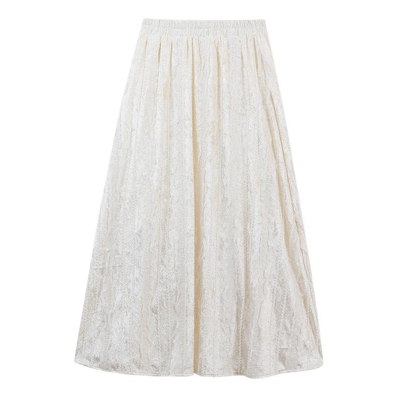 Women's High Waist Lace Patchwork Velvet A-line Skirt - Soft, Comfortable for Spring/Autumn 2025.