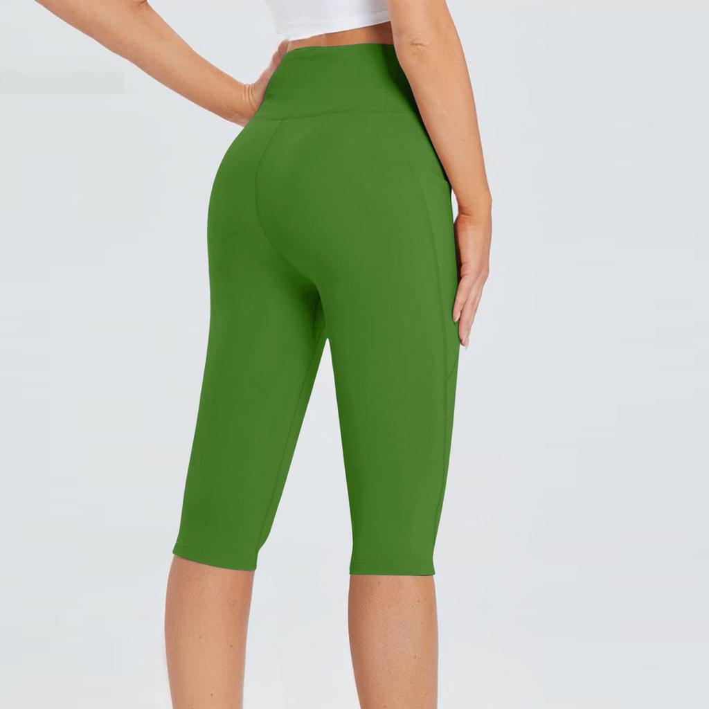 2025 Summer Women's Solid Color Pocket Yoga Capri Pants