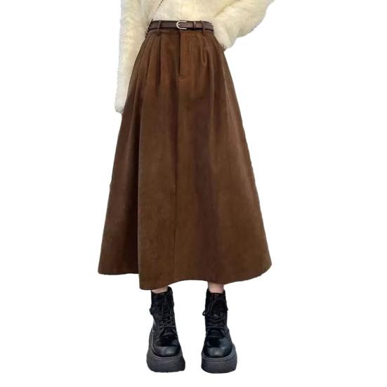 

Женская юбка с высокой талией, А-силуэта, с большим подолом, миди, однотонная, осенне-зимняя, драпированная, для повседневной носки S кофейный