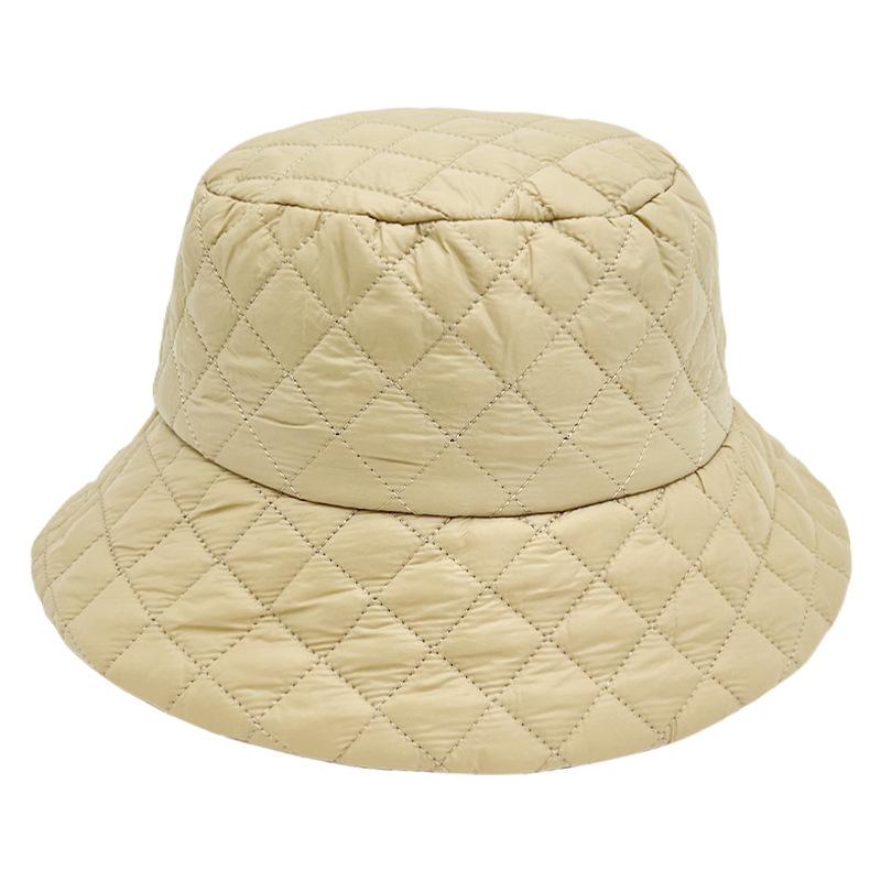 

Ultra light down cotton rhombus bucket hat warm hat winter women fashion show washbasin hat wild hat tide M（56-58cm）