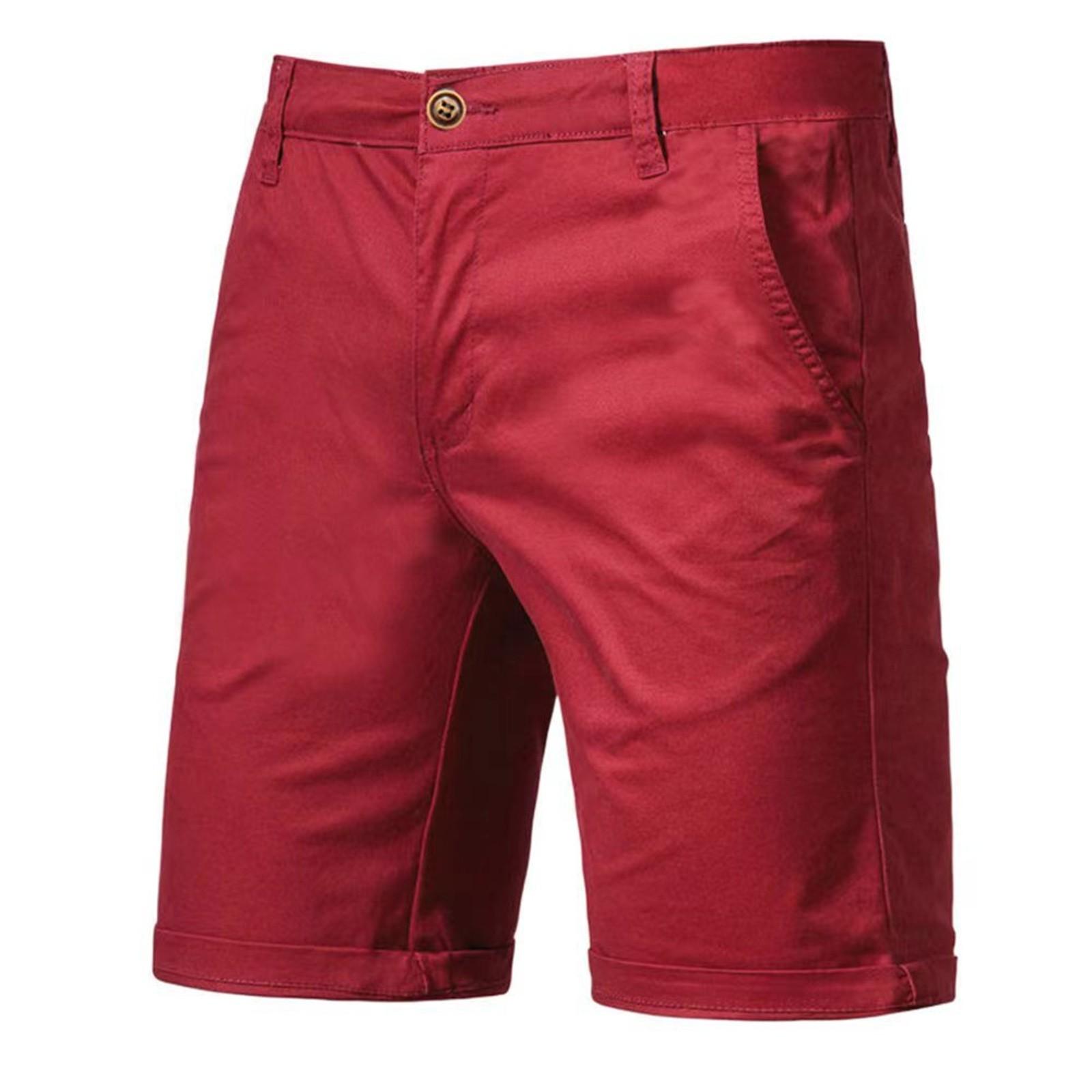 

Men s summer color button elastic five division shorts Men s beach pants casual pants винний