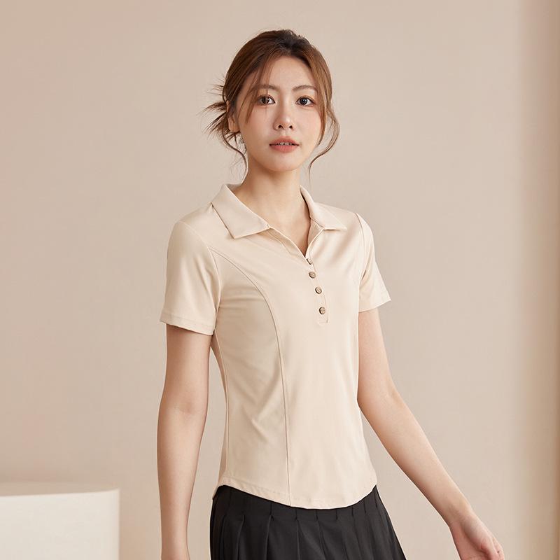 

New Women s Plus Size Slim Fit Solid Color Polo Shirt for Yoga and Casual Wear 3XL абрикосовий