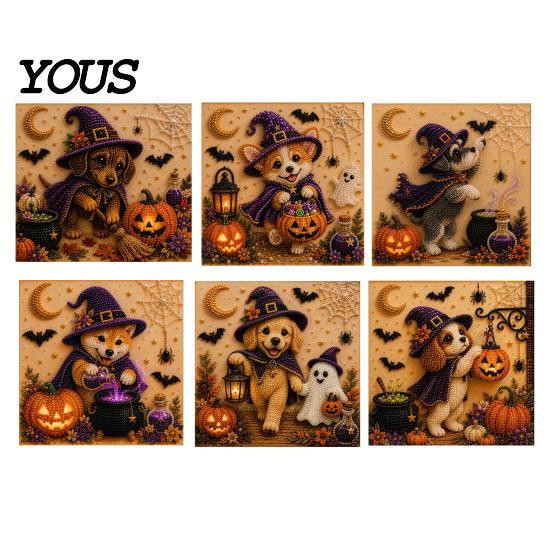 Stress Relief Craft for Adults Halloween Faux Pearl Painting Kit, Puppy Ghost 3D Art Unique Handmade Gift Idea Beginners, Home Wall Decor, DIY