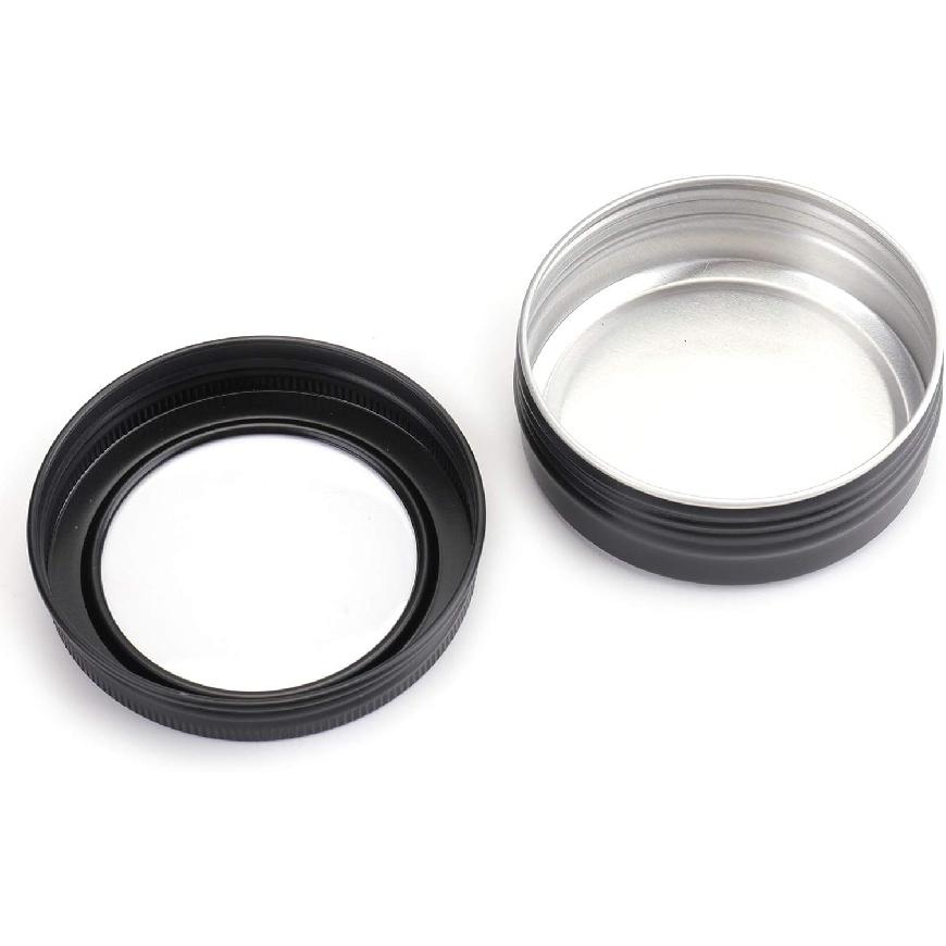 Foraineam 40 Pack 2 Ounce Round Tins Screw Lid Containers with Clear Window Matte Black Metal Empty Tin Cans Aluminum Travel Storage Jars for