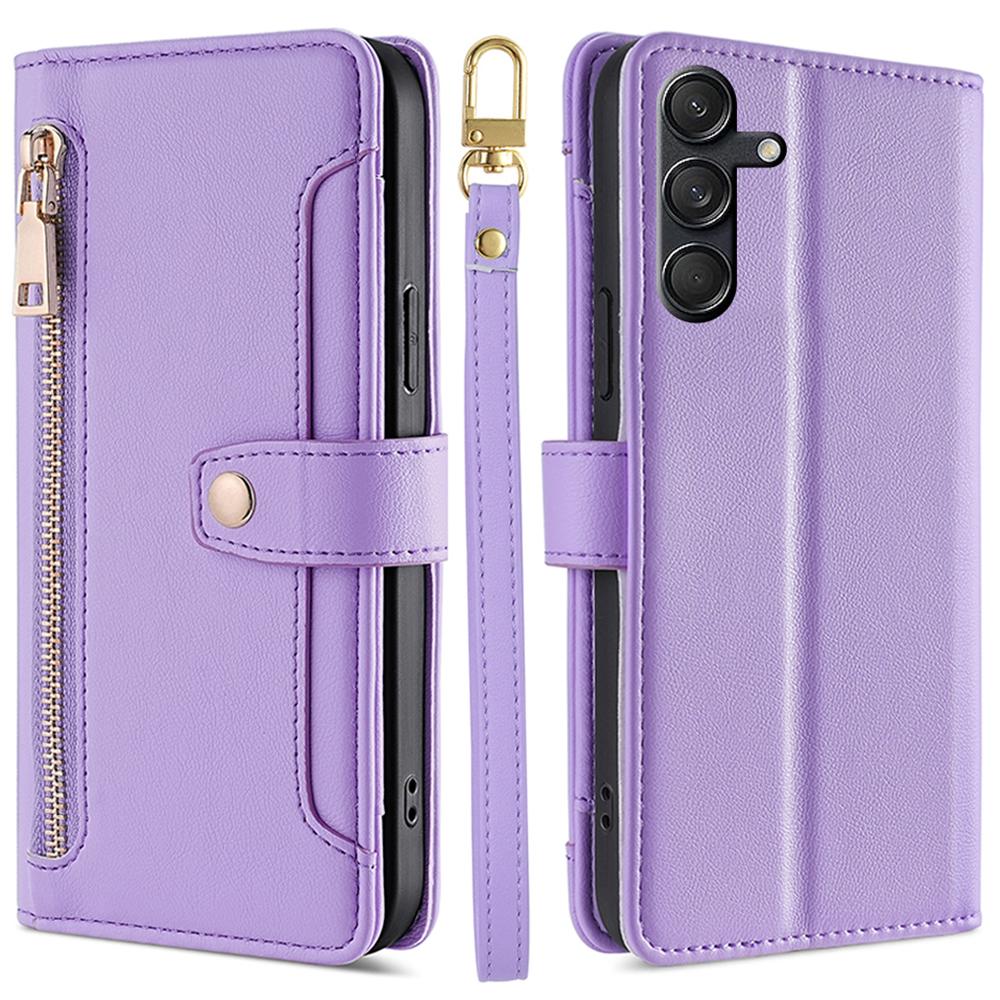 

Для Samsung Galaxy M55 5G/C55 5G/F55 5G Чехол-кошелек из ПУ кожи на молнии с 2 ремешками Purple