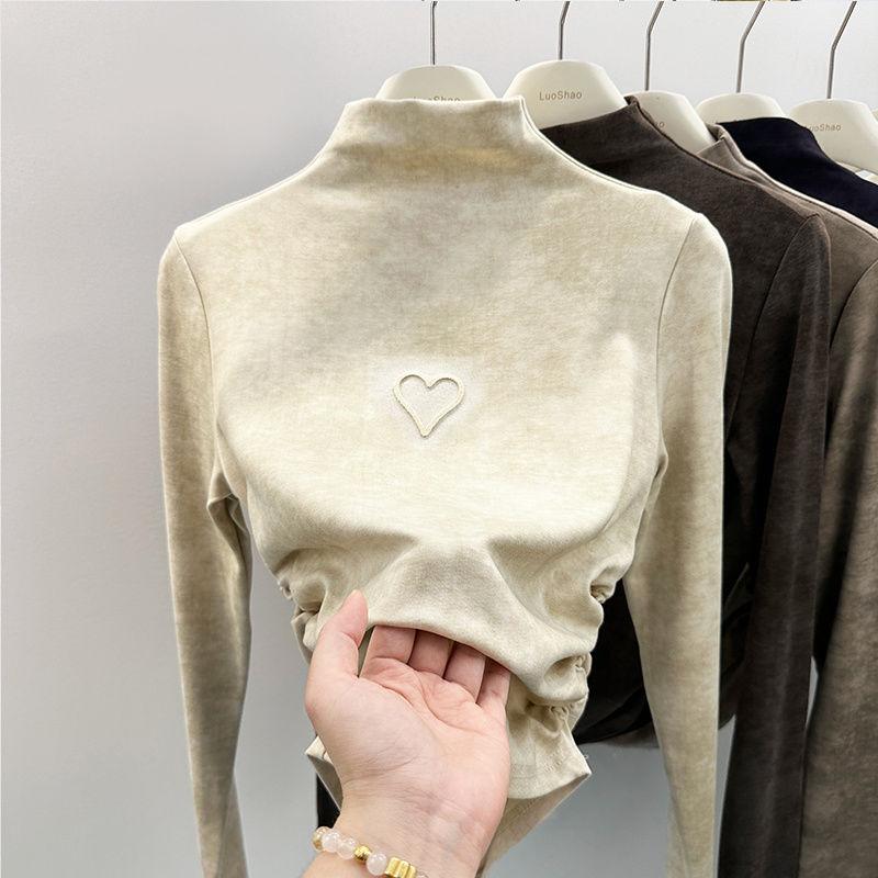 Half Turtleneck German Velvet Tie-dye Long-sleeved T-shirt Women's New Autumn and Winter Slim Dopamine Bottoming Top