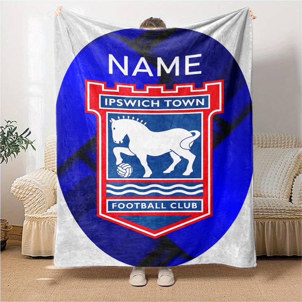 Custom Name Ipswich Town FC Crest Blanket for Couch & Bed, Plush Cozy Fuzzy Blanket Super Soft & Warm Blankets for Fall and Winter. 0908263