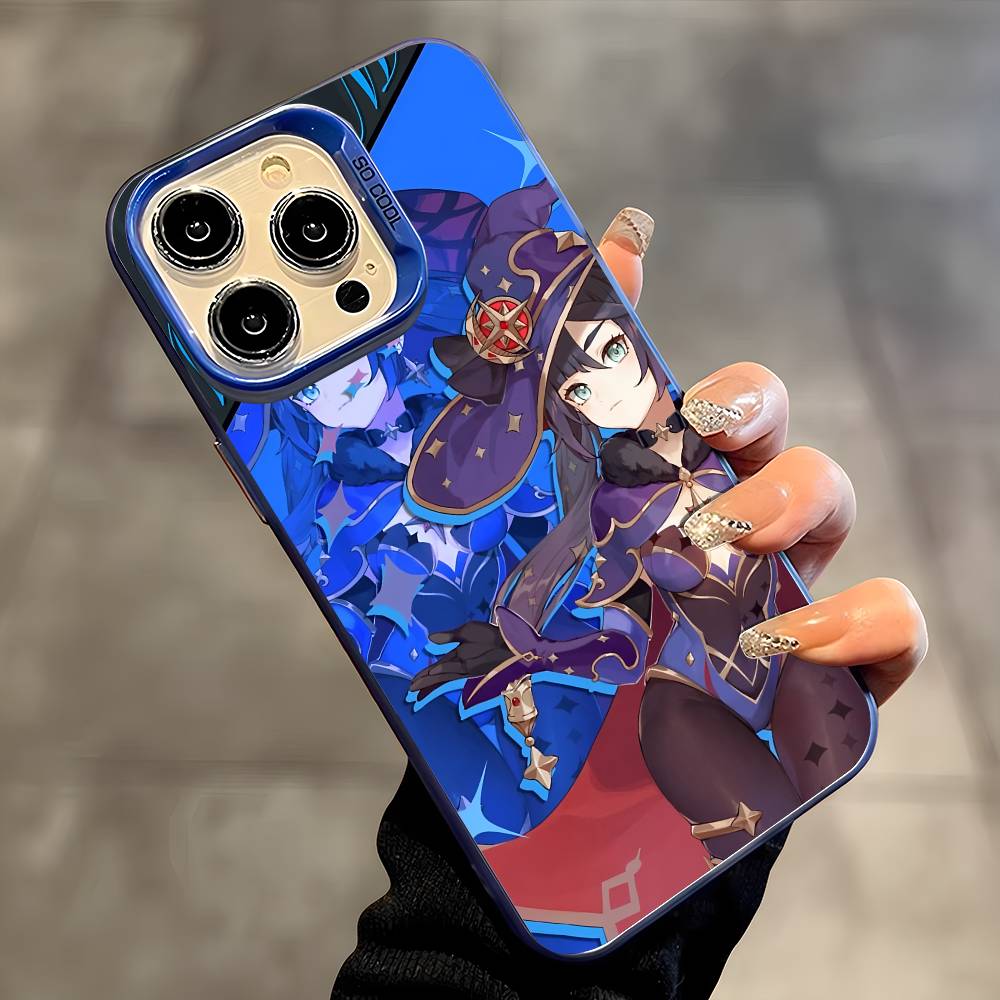Mona Genshin Impact Phone Case For IPhone 17 16 15 14 13 12 11 Plus Pro Max Multicolor Aurora Laser Shockproof Funda Cover
