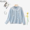ZANZEA Oversized Women Long Sleeve Buttons Up Lace Casual Loose Knitted Sweaters Cardigan