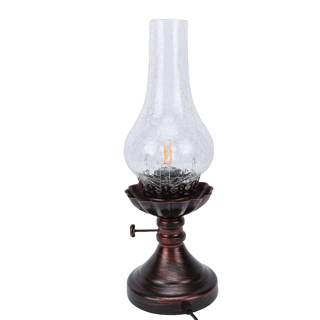Vintage Table Lamp with Crackled Glass Shade 40W E27 Rustic Small Antique Desk Lamp Bedside Decor for Farmhouse Bedroom