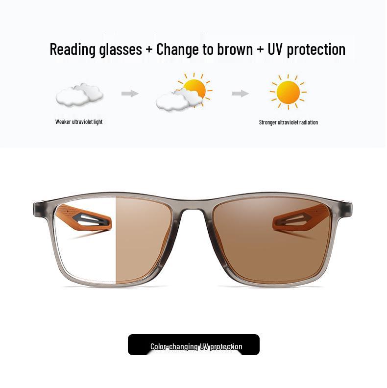 Color-Changing Anti-Slip Sports Reading Glasses with Single Vision Flat Lens, Fashionable Square Frames, TikTok Style.
