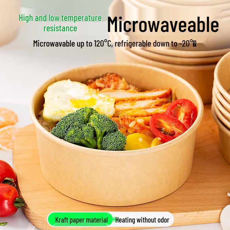 Jiemengzhe 750ml Disposable Kraft Paper Salad Bowls with Anti-Fog Lids