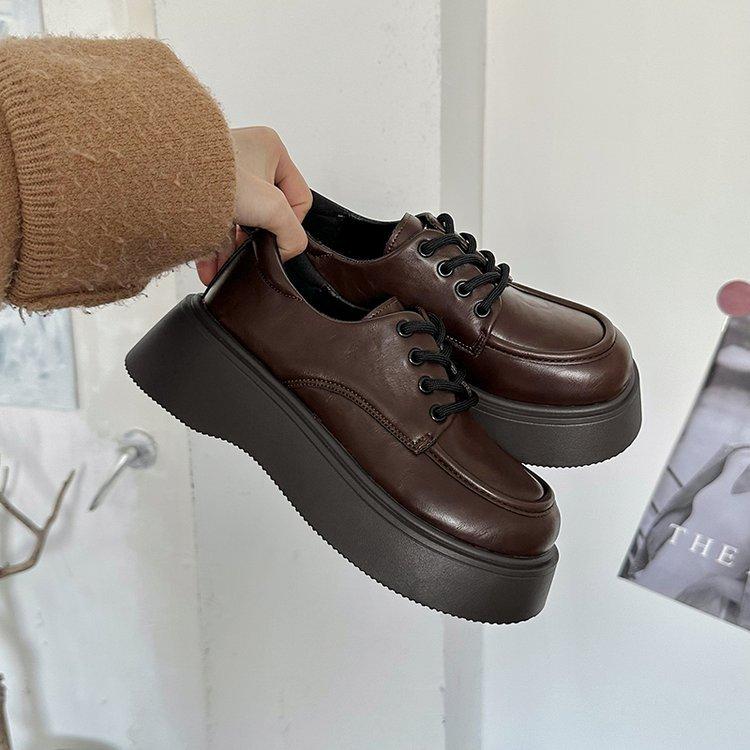 [Ushilai] Retro British Style Loafers Women's Winter 2025 New Platform Casual Versatile Small Leather Shoes