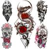 Tatuaj temporar fals cu schelet 3D pentru femei, bărbați, craniu de moarte, tatuaje cu dragon, trandafir geometric, tatuaje creative rezistente la apă, piept talie