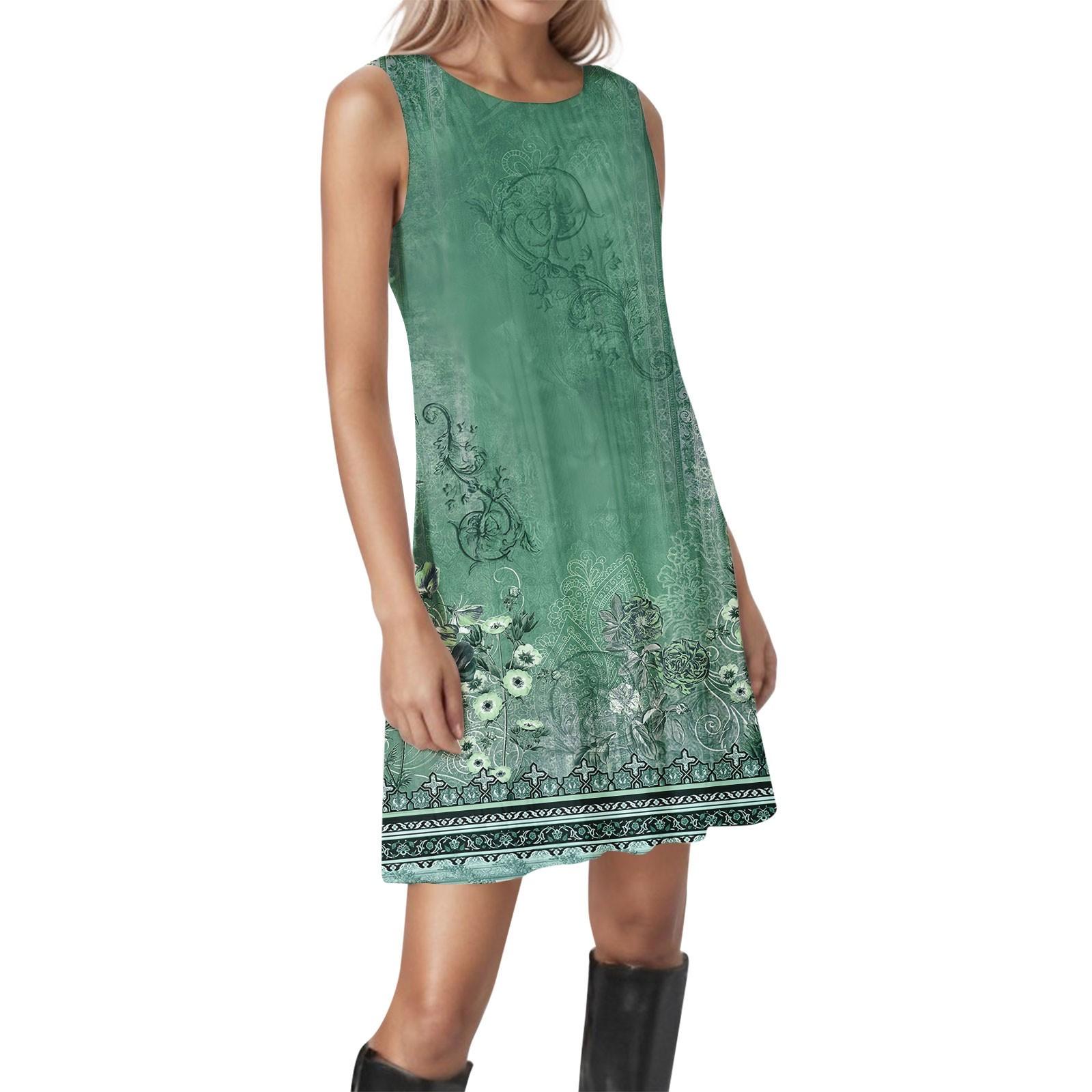 

Женские винтажные цветочные повседневные платья без рукавов с круглым вырезом и текстурой L