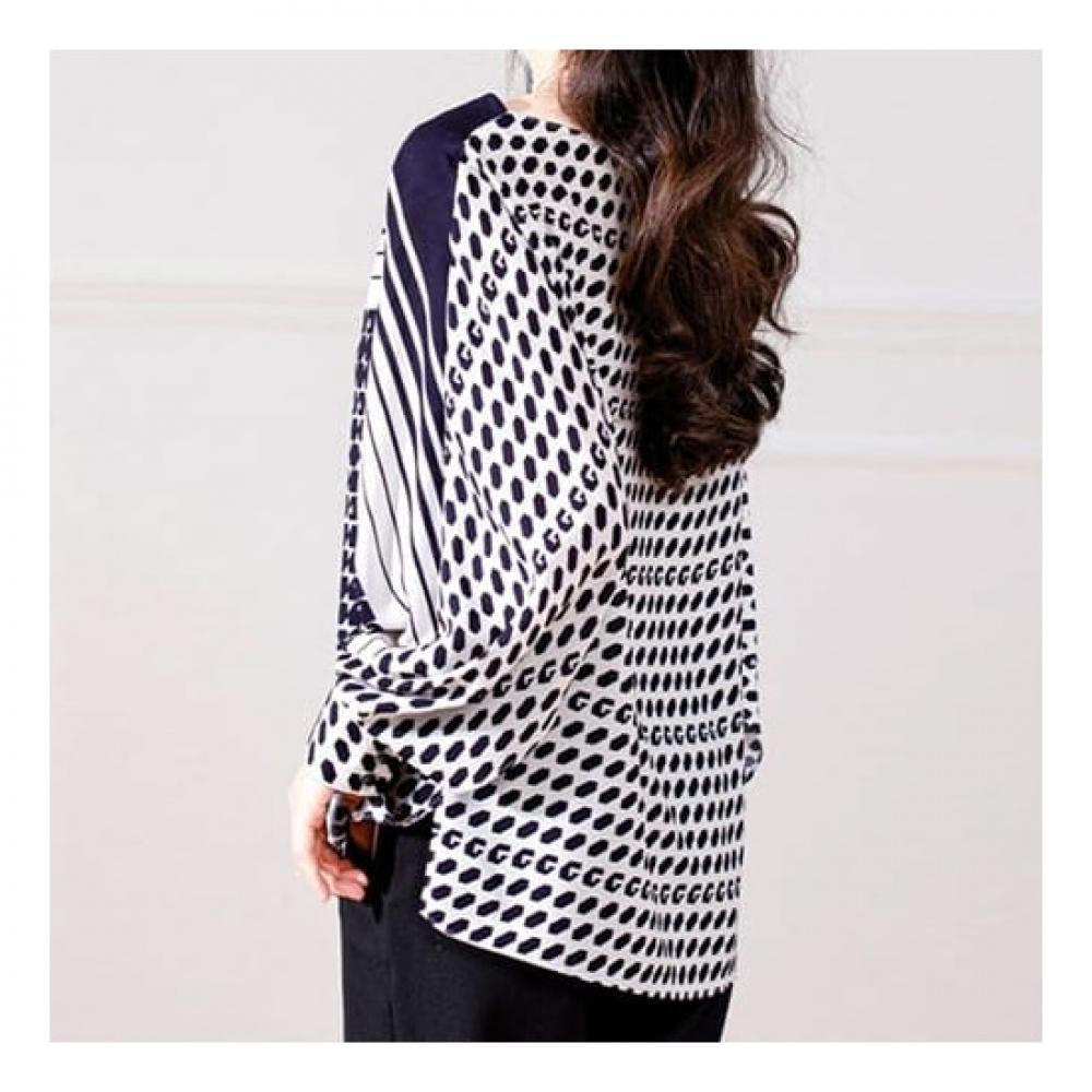 Navava Pointed Pattern Round Neck Long Sleeve Blouse Nb1889