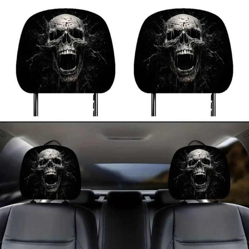 Comfortable Car Headrest Cover Halloween Skull Print Universal Automotive Accessories Removable Headrest Protector Cover