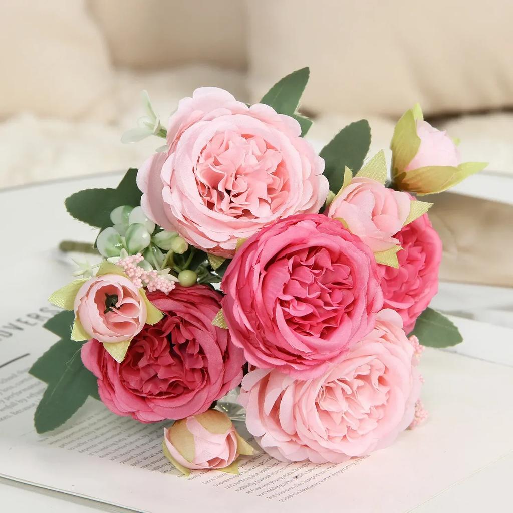 Artificial Silk Peony Bouquet Home Decor Vase Arrangement Christmas Wreath & Wedding Bouquet Party Decorative Floral Materials