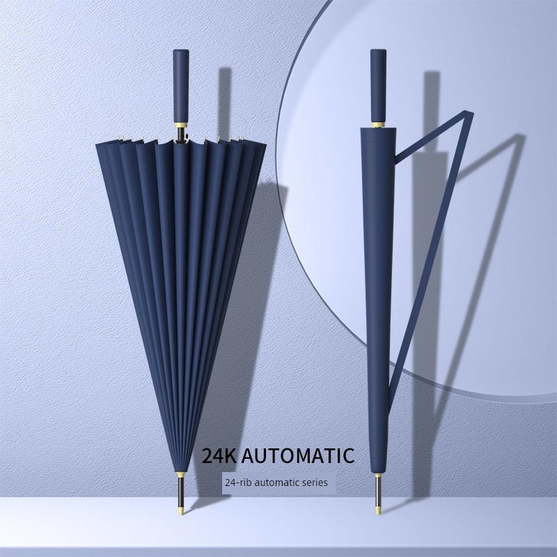24-Rib Automatic Umbrella, Large Size, Extra-Large, Factory Bulk Straight Handle Long Handle Umbrella, Dual-Use for Sun and Rain, with Logo Printing