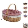 Linen Cloth Lining Storage Basket Multi-Purpose Picnic Basket Wicker Woven Basket Outdoor Camping