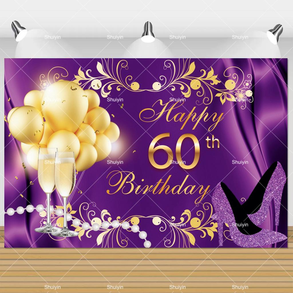 60th Birthday Backdrop Woman Man 60 Years Old Birthday Decorations Party Supplies Glitter Balloons Sixty Banner Photo Shoot Prop