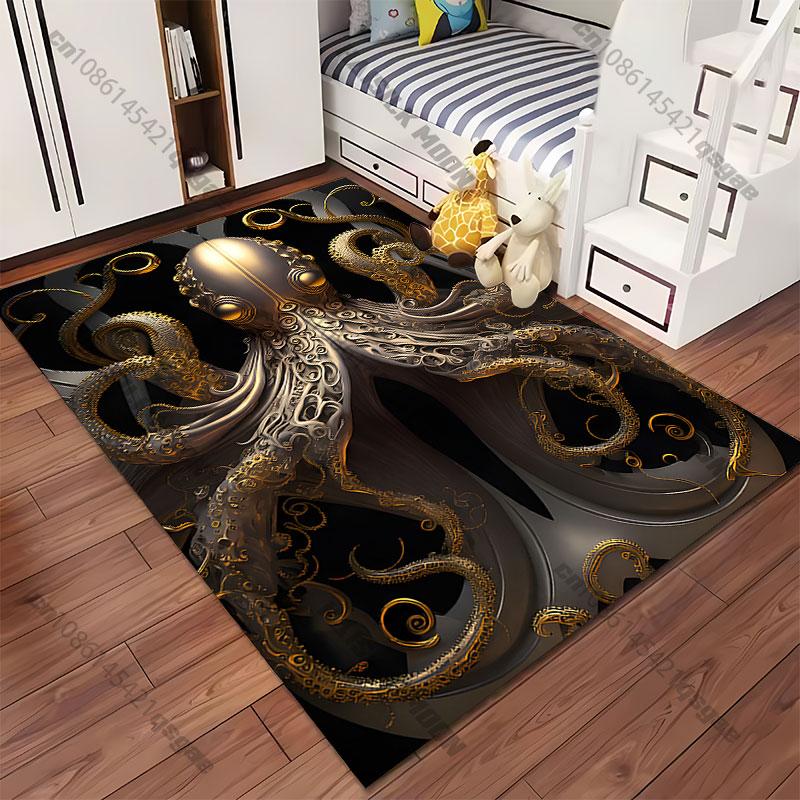 Elegant artistic golden octopus carpet Yoga living room room decor children's crawling mat doormat area rug games mat