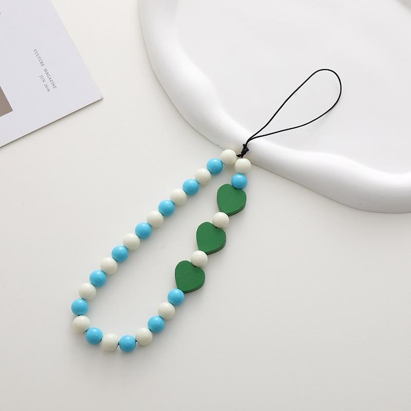 New Heart-Shaped Beaded Phone Chain, Wooden Heart Accessory, Anti-Drop and Anti-Loss Phone Case Pendant, Wristband