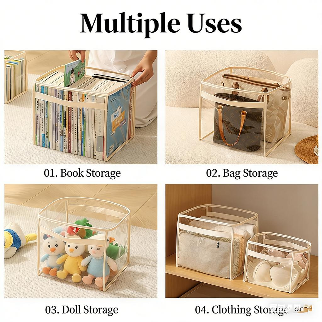 1pc Large-capacity Storage Bucket Transparent Space Saving Storage Household Use Pet Supplies Organizer