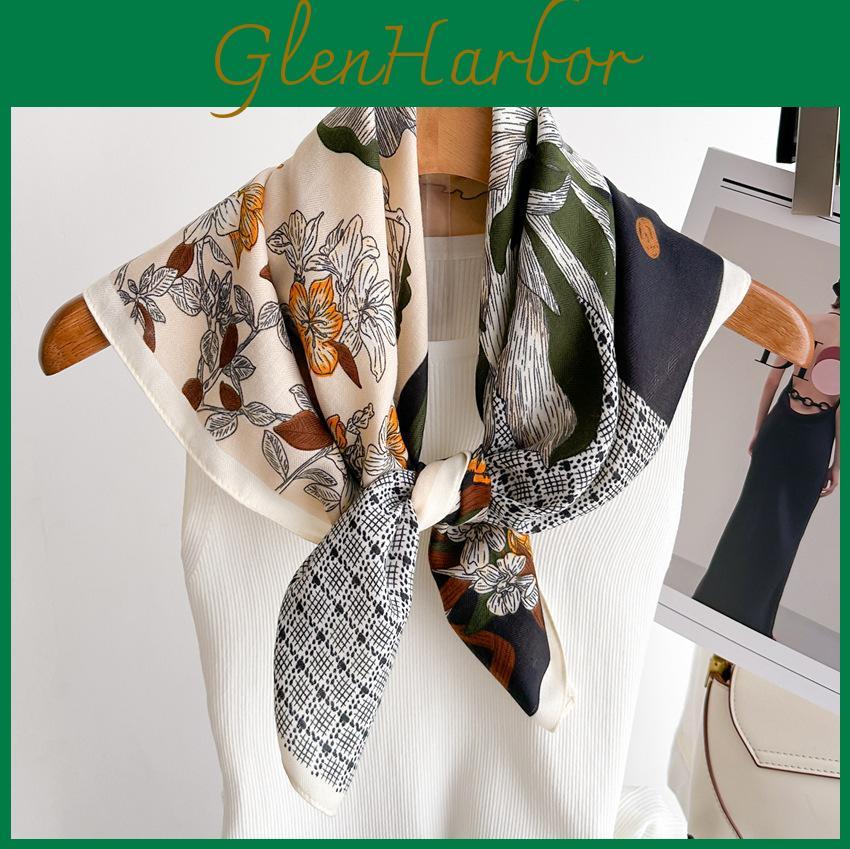 Neck Garden Pastoral Scarf French 65 × 65cm Thin Plant Flower Cotton And Linen Scarf Velvet Scarf Women