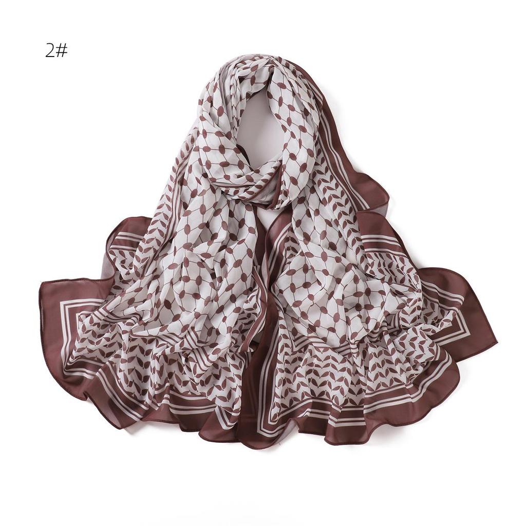 Arabic Pearl Chiffon Desert Hijab: Long Printed Silk Scarf & Sunscreen Headscarf