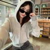 Women American Style Gray Hooded Sweatshirt Jacket Early Autumn New Style Solid Color Versatile Fashion Zipper Short Top