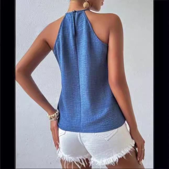 2024 Spring/Summer European & American Women's Fashion V-neck Buckle Vest