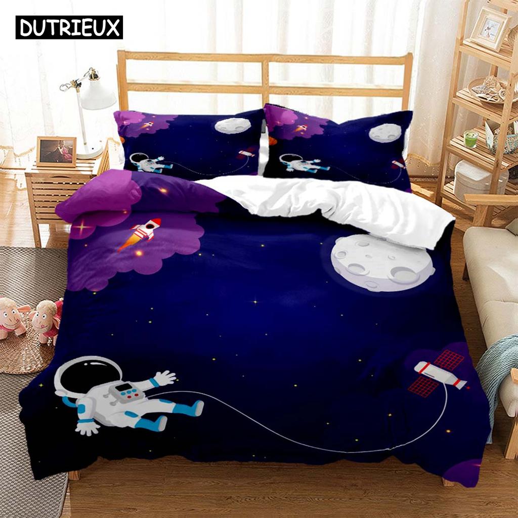 Zestawy pościeli z nadrukiem cyfrowym z motywem astronauty z poliestru dla dzieci, dla dzieci, dla chłopców, dla nastolatków